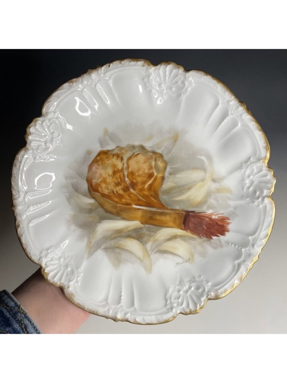 Antique French Limoges Porcelain Dinner Plate Lamb Chop Entree Cabinet Victorian